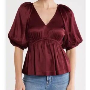 Madewell Burgundy Puff Sleeve Blouse